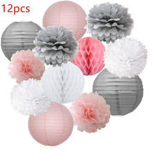 12pcs Mixed Pink Gray White Decorative Paper Pompoms Flower Hanging Paper Lantern Honeycomb Balls Wedding Birthday Shower Decora 2024 - buy cheap
