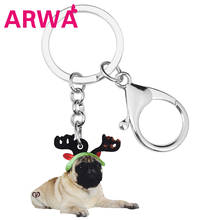 ARWA Acrylic Christmas Antlers Pug Dog  Keychains Animal Jewelry Ring Bag Car Purse Decorations Key Chains For Women Girl Gift 2024 - buy cheap