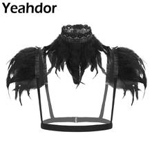 2Pcs Women Gothic Victorian Natural Feather Shrug Shawl Shoulder Wrap Cape with Collar for Halloween Costume Party Masquerade 2024 - buy cheap