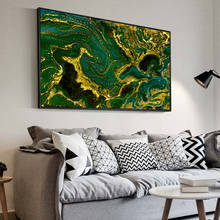 Картина маслом настенные картины для гостиной домашний декор абстрактный Золотой и зеленый постер холст искусство для гостиной без рамки 2024 - купить недорого