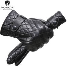 Fashion rhombus line men's gloves,Genuine men's leather gloves,black driving leather gloves,sheepskin gloves male winter-737 2024 - buy cheap