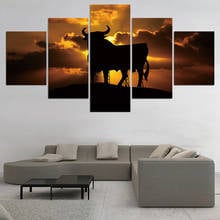 Canvas Wall Art Painting Texas Longhorn Cattle Art Print Poster Wall Decoration Home Decor 5 Panel Picture frame 2024 - buy cheap