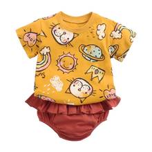 Sanlutoz/милый малыш девушки Комплекты одежды для малышей, из хлопка, с короткими рукавами рубашки для мальчиков + штаны, комплект одежды из 2 предметов для новорожденных мальчиков, одежда с героями мультфильмов 2024 - купить недорого