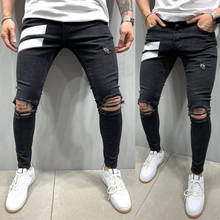 Men Skinny Jeans Beggar Ripped Jeans Stretch Zipper Denim Hip-hop Casual Men Jeans 2024 - buy cheap