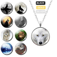 Charms Necklace Full Moon Wolf Necklaces Vintage Glass Cabochon Dome Jewelry Metal Animal Pendant Men Women Gift Jewellery 2024 - buy cheap