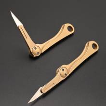 Mini faca dobrável de bronze, faca multi-função edc, 2 peças, ferramenta portátil, faca de arte, uso externo, de emergência, bisturi, faca 2024 - compre barato