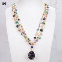 GG Jewelry Natural Multi Semiprecious Quartzs Rosary Chain Necklace Amethysts Druzy Pendant 23" For Women Punk Jewelry 2024 - buy cheap