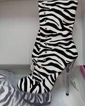 Zebra-colored 15cm, clear spareribs ankle boots, thin heels sexy and seductive stage high heel ankle boots 2024 - buy cheap