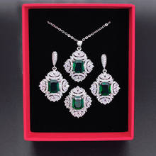 Conjunto de joias para festa de casamento feminina, acessórios funmode verde de flor cz para mulheres bijuterias atacado fs169 2024 - compre barato