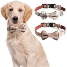 Bow Tie Dog Collar Classic Plaid Adjustable Dogs Collars with Removable BowTie for Small to Medium and Large Dogs Khaki & White 2024 - buy cheap