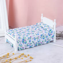Mini cama com travesseiro para meninas, 1 peça, 1:12, boneca, quarto, móveis, cor azul, brinquedo para crianças, brinquedo fantasia 2024 - compre barato