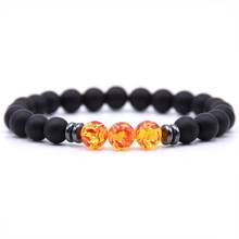 Pulseira de pedras naturais pretas matte, bracelete com contas elástico, presentes para mulheres e homens, energia 7 chakra, pulseira de yoga de cura 2024 - compre barato