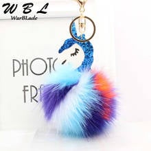 Unicorn Keychain Colorful Poms Fake Rabbit fur ball Fluffy Key Pompom Chain Horse porte clef Wome Bag Car Keyring llavero mujer 2024 - buy cheap