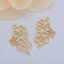 6 Pcs 28x17 Mm 24 K Gold Color Brass 2 Holes 3 Flowers Connect Charms Pendants High Quality Jewellery Accessories 2024 - buy cheap