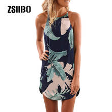 New Summer Womens Casual  Print Beach Resort Short Slim Shoulder Bandwidth Pine Mini Dress Tank Dresses 2024 - buy cheap