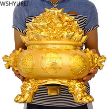 Estilo chinês lucky golden treasure bowl resina estátua sala de estar entrada casa decorações presentes aniversário 2024 - compre barato