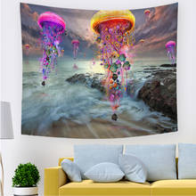 Tapeçaria de mar psychedelic, decoração de parede grande com tecido para quarto de água-viva 2024 - compre barato