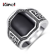 Kinel-anillo esmaltado negro para hombre, escultura de Color plata antigua, patrón étnico, joyería de boda Vintage, envío directo 2024 - compra barato