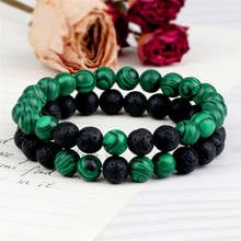 Pulseiras e braceletes vintage com pérolas, corda elástica encaracolada com pedra vulcânica natural para mulheres e homens, feitas à mão 2024 - compre barato