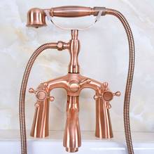 Antique Red Copper Deck Mount Bathroom Tub Faucet Dual Cross Handles Telephone Style Hand Shower Clawfoot Tub Filler ana153 2024 - buy cheap