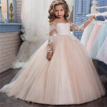 Custom Flower Girls Dresses For Weddings Long Sleeves Lace Appliques Ball Gown Girls Communion Pageant Gown 2024 - buy cheap