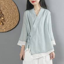 Camisa feminina de linho estilo chinês, camisa retrô vintage, casaco fantasia fada tai chi 2024 - compre barato