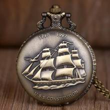Antigo relógio de bolso de quartzo bronze vela barco navio bolso relógio corrente pingente corrente corrente relógio unisex presente 2024 - compre barato