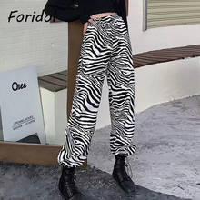 Foridol Зебра печати повседневные штаны для бега Уличная Брюки с широкими штанинами для Для женщин в стиле хип-хоп Харадзюку длинные штаны 2021 Новый 2024 - купить недорого