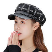 Boina de cuadros octogonal para mujer, gorros con estilo para pintor, vendedor de periódicos, color blanco y negro, para Otoño e Invierno 2024 - compra barato