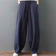 2022 Autunm Trousers Women Solid Loose Elastic Waist Harem Pants Cargo Baggy Cotton Linen pants  Spring pants   2024 - buy cheap