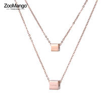 ZooMango 2 capas de acero inoxidable colgante collares Rosa oro amor carta cuadrado gargantilla collar Día de San Valentín regalos ZN18276 2024 - compra barato