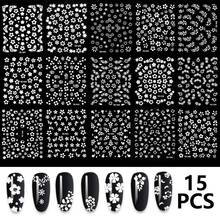 15pcs Flowers 3D Nail Art Stickers White Transfer Stickers for Nails Self-adhensive Decals Tips Decoration Paper 2024 - buy cheap