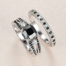 Anillo de boda Punk para mujer, conjunto de anillos de cristal blanco y negro con encanto, anillos de boda de Color plateado para mujer, anillo de compromiso de piedra de circón redondo delicado 2024 - compra barato