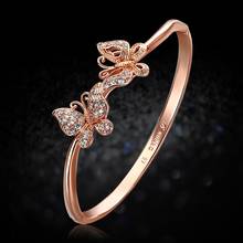 2-Butterfly Design Bangle Rose Gold Filled Exquisite Zircon Inlaid Womens Bracelet Unique Jewelry 2024 - buy cheap