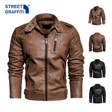 Men’s Motorcycle Jacket 2021 Autumn Winter Men New Faux PU Leather Jackets Casual Embroidery Biker Coat Zipper Fleece Jacket 2024 - buy cheap