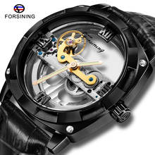 FORSINING Men Black Watch Automatic Mechanical Hollow Transparent design Mens Wristwatch Genuine Leather  Male Clock 2024 - buy cheap