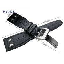 24mm Black Genuine Leather Watchband Parnis New Watch Strap Deployment Buckle Watch Accessories Leather Watchbands for Watch 2024 - buy cheap