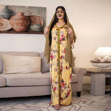 Eid Mubarak Новые мусульманские Модные женские элегантные Abaya Дубай турецкие вечерние платья Кафтан богемные Цветочные Abayas кимоно F2853 2024 - купить недорого