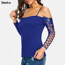 Umeko 2020 Summer O-neck T-shirt Strap Off Shoulder Sexy T-shirts Lace Stitching Female Casual Slim T Shirts Top Plus Size S-5XL 2024 - buy cheap