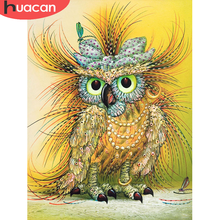 HUACAN-Cuadro de búho bordado con diamantes 5D Diy, mosaico artístico de animales, regalo hecho a mano, decoración del hogar 2024 - compra barato