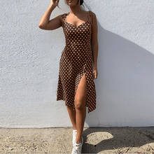 Платья 2020 летнее женское повседневное платье в горошек без рукавов с высокой плиссированной эластичной талией с v-образным вырезом пляжное платье Vestidos De Verano 2024 - купить недорого
