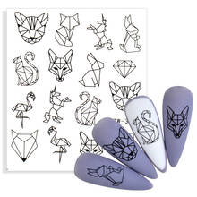 3D Black White Nail Art Sticker Abstract Geometric Animal Panda Leaf Flower Watermark Tattoo Nail Decal Manicure Decoration Tips 2024 - buy cheap