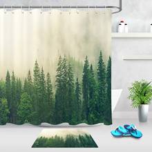 Cortina de baño de tejido de poliéster para decoración del hogar, cortina lisa de bosque verde, pino, nube, niebla, árboles de ducha, impermeable, para bañera 2024 - compra barato