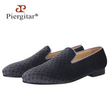 Piergitar 2021 New Handmade Letters Embroidery Men's Loafers Gray Velvet Moccasin For Party And Banquet Plus Size Men Flats 2024 - buy cheap