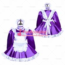 fondcosplay adult sexy cross dressing sissy maid Purple satin dress lockable Uniform white apron costume Tailor-made[G3765] 2024 - buy cheap