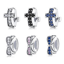 New 925 Sterling Silver like crystal clear CZ Cross fine spacer stopper bead Fit Original European Charm Bracelet Jewelry making 2024 - buy cheap