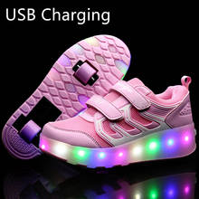 2020 New USB Charge LED Colorful Children Kids Fashion Sneakers with Two Wheels Roller Skate Shoes Boys Girls Shoes 03 2024 - buy cheap