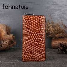 Johnature Genuine Leather Large Clutch Wallet 2022 New Women Long Purse Vintage Handmade Cowhide Hand Wallets Card Holder 2024 - buy cheap