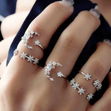 Requintado feminino estrela lua cristal zircon anel encantador feminino casamento noivado jóias presentes moda acessórios de festa 2024 - compre barato