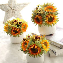 Flores falsas de girassol 5 cabeças, decoração de beleza, girassol artificial de flor de seda buquê para casa, decoração floral, vaso de flores 2024 - compre barato